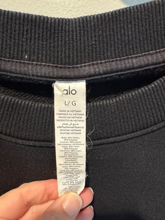 ALO Yoga Black Accolade Crew Neck Pullover Sweatshirt Large - Picture 3 of 5